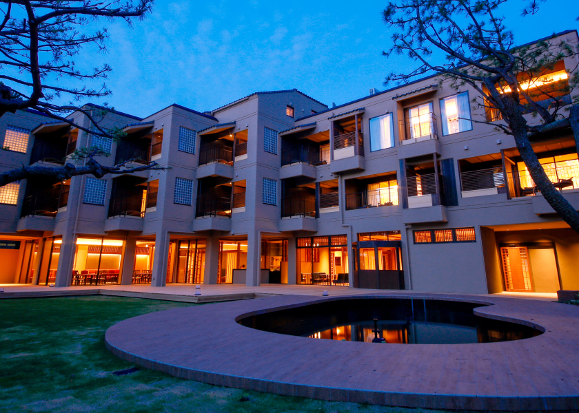 Awaji Hamarikyu Besso Takumi modern Japanese exterior with warm lighting, delivering an exclusive and design-focused stay