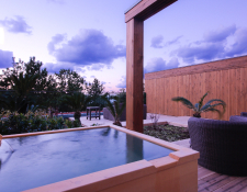 Private open-air onsen terrace in Awaji, highlighting a peaceful coastal retreat experience