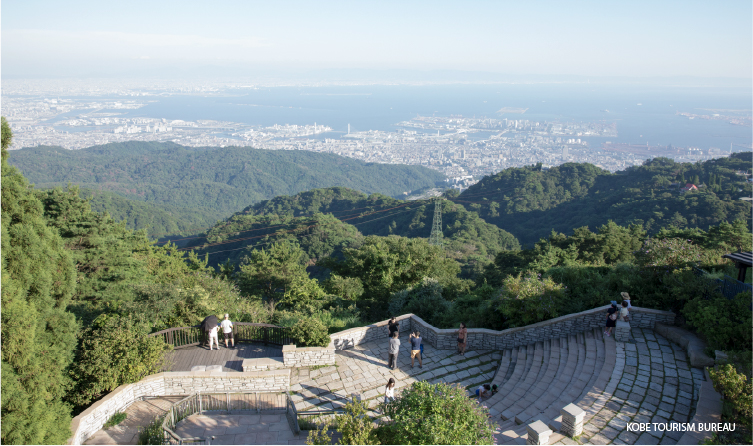 Mountain terrace overlooking Kobe city and coastline, offering panoramic views and a scenic escape from the urban waterfront