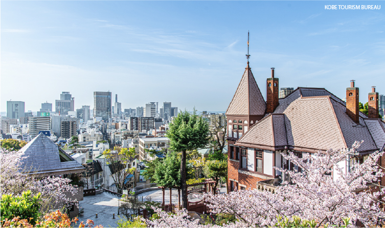 Historic Western-style houses in Kitano district with city views, reflecting Kobe's cosmopolitan past and architectural charm