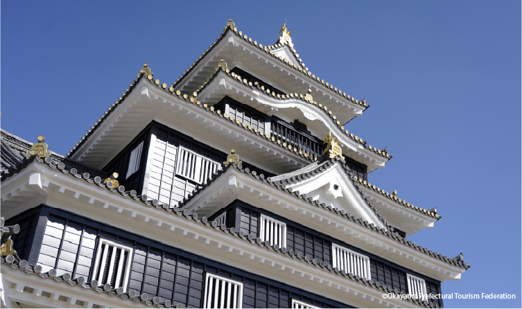 Black Okayama Castle with traditional architecture, paired with Korakuen Garden, offering a refined cultural and landscape experience in Okayama