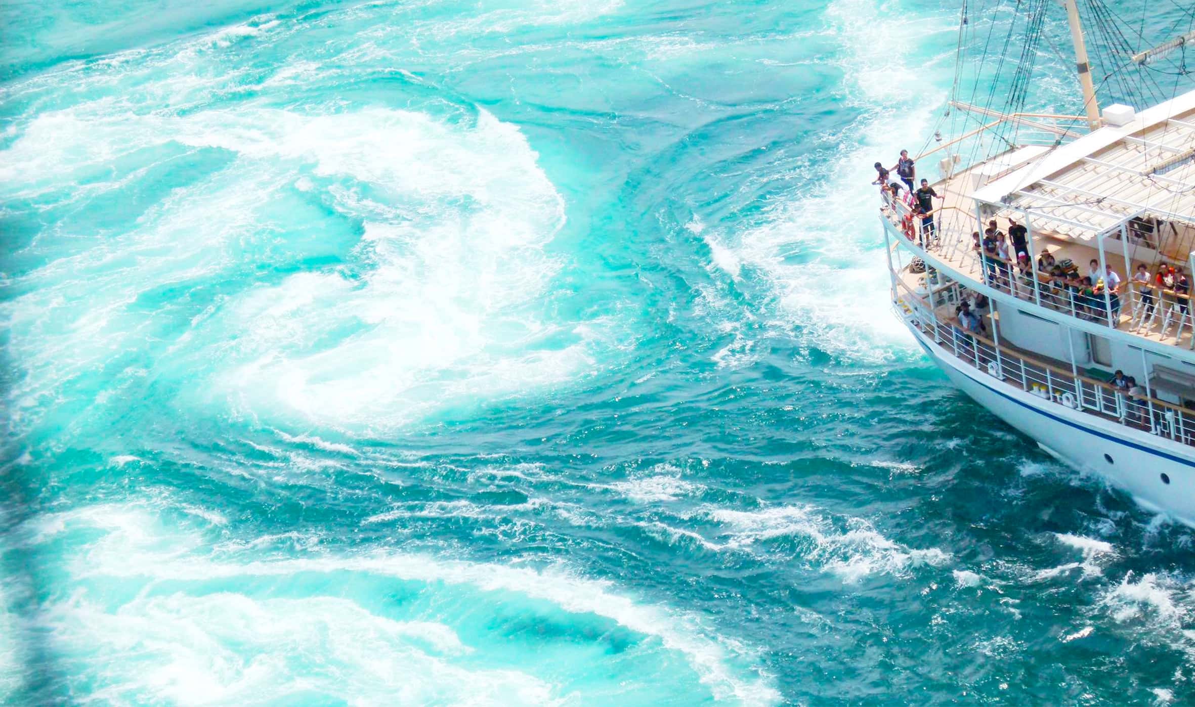 Whirlpool boat tour on Awaji Island with powerful ocean currents, unique natural attraction in Japan