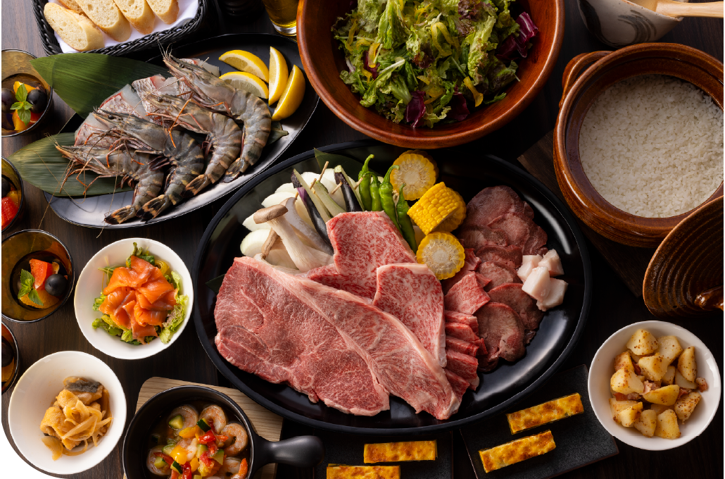 Regional Lake Biwa feast with grilled fish, Omi wagyu, and seasonal sides, showcasing the depth and variety of the lake region's culinary tradition