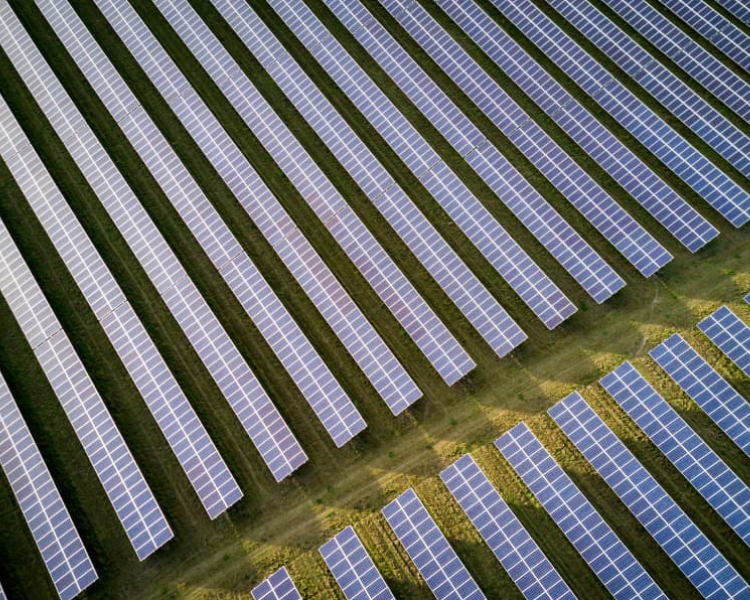 Large-scale solar panels on Awaji Island in Japan supporting sustainable energy and environmental protection
